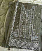 KC Mahendi Green Pakistani Straight Suit For Women Chiffon | Grocsy