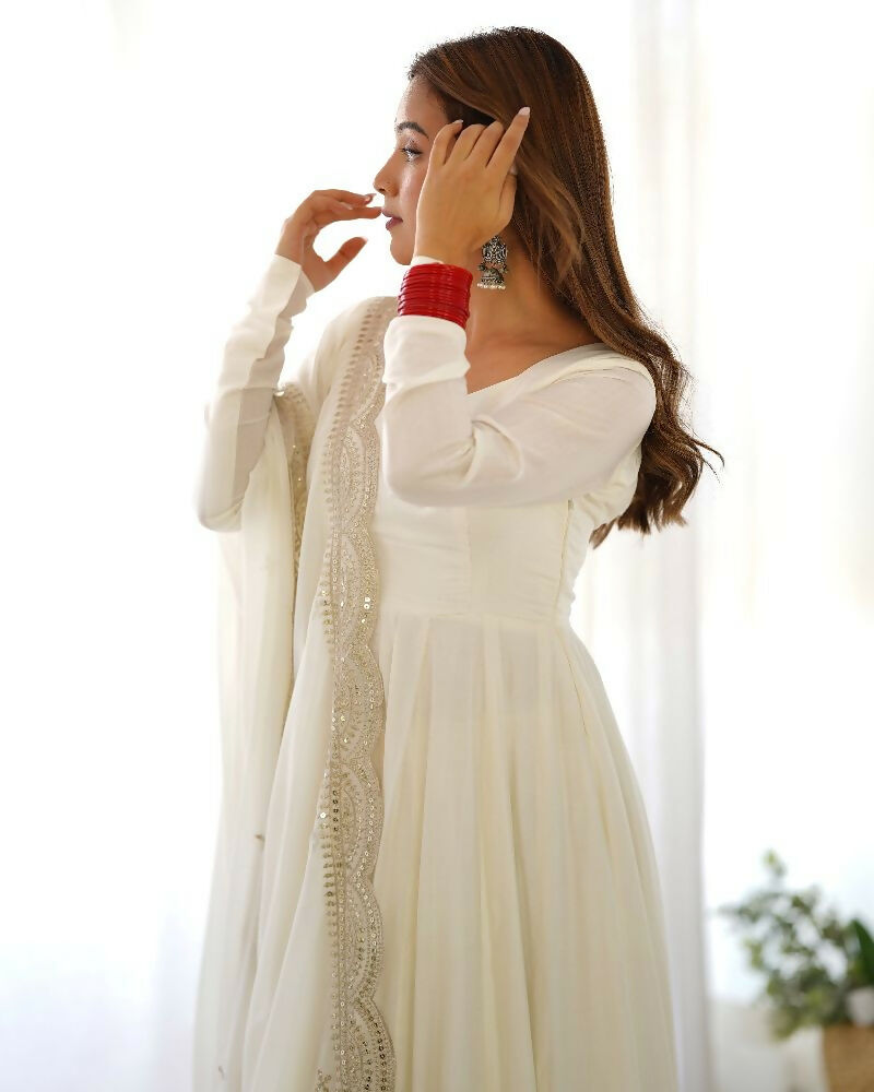 Joban Fashion Off White Kurta Set Chanderi Sequence Embroidery Work | Grocsy