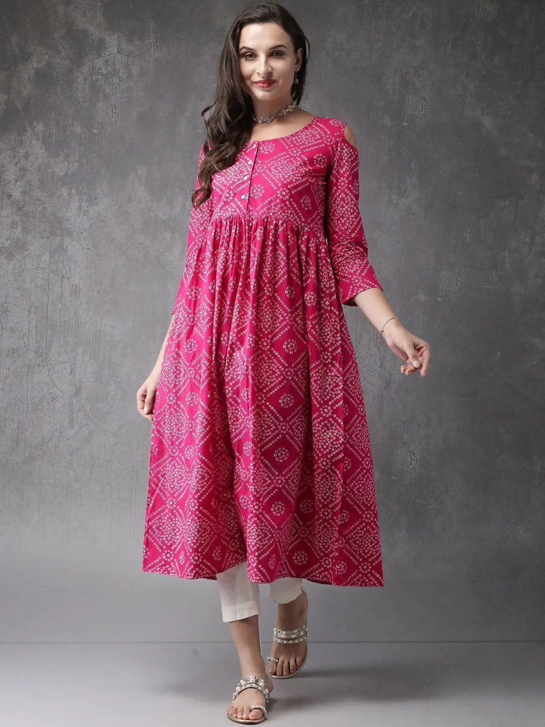 Vamika Pink Cotton Printed Party/Casual Wear Kurti | Grocsy