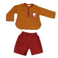 Mhyssa Kong Full sleeve Orange Kurta with Maroon Shorts Set For Kids | Grocsy