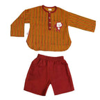Mhyssa Kong Full sleeve Orange Kurta with Maroon Shorts Set For Kids | Grocsy