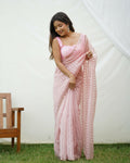 Vamsee Vijaysitara Baby Pink Organza Saree | Grocsy