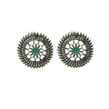 Tiaraa Green Alloy Silver Oxidised Stud Earrings