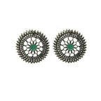Tiaraa Green Alloy Silver Oxidised Stud Earrings