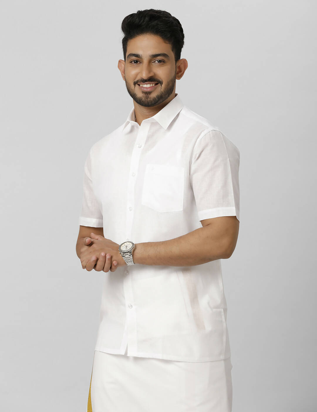 Ramraj Cotton Mens Half Sleeve Formal Poly Cotton White Shirt | Grocsy