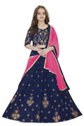 Dwiden Navy Blue Rohini Tafetta Sattin Semi-Stitched Girl's Lehenga Choli | Grocsy