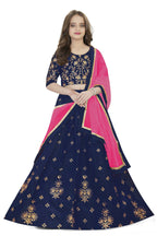 Dwiden Navy Blue Rohini Tafetta Sattin Semi-Stitched Girl's Lehenga Choli | Grocsy