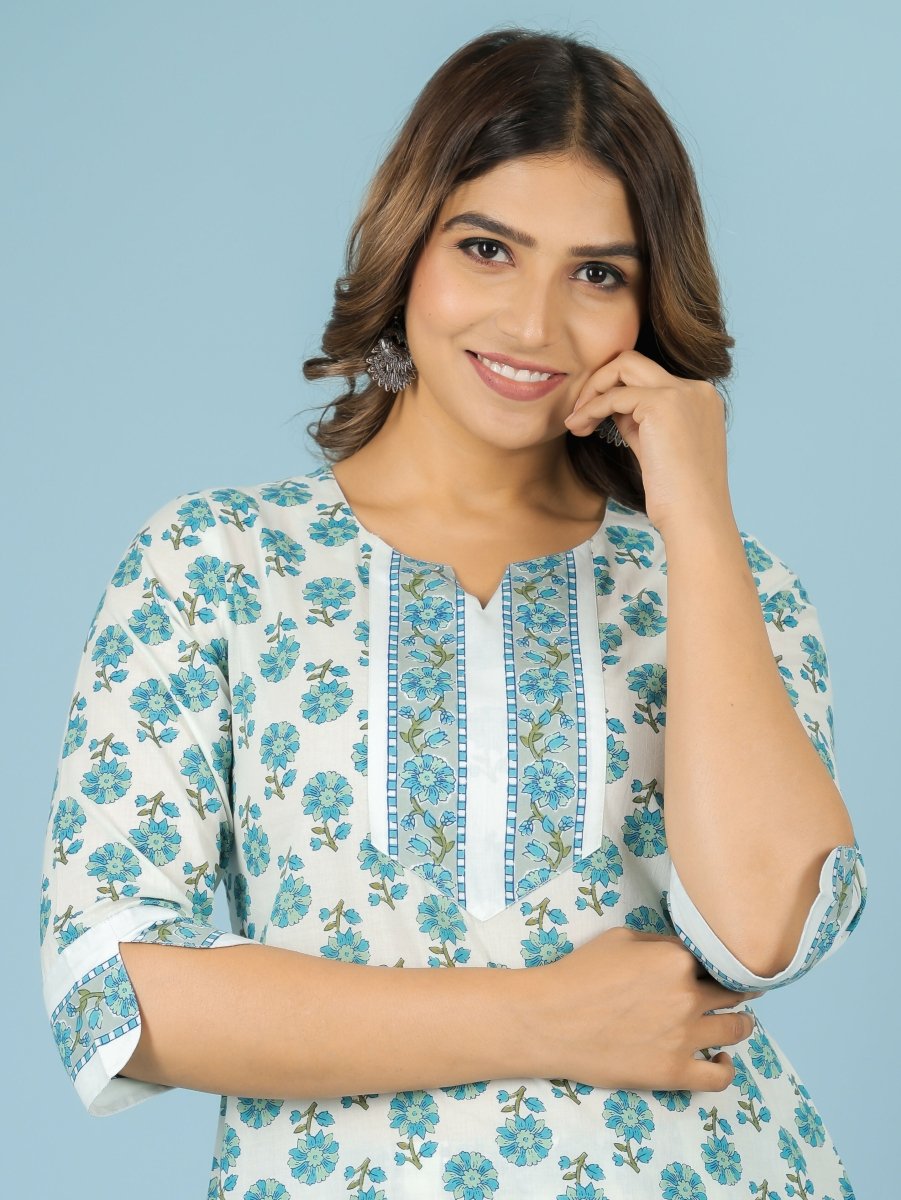 Aramya White Soft Cotton Floral Straight Kurta for Women | Grocsy