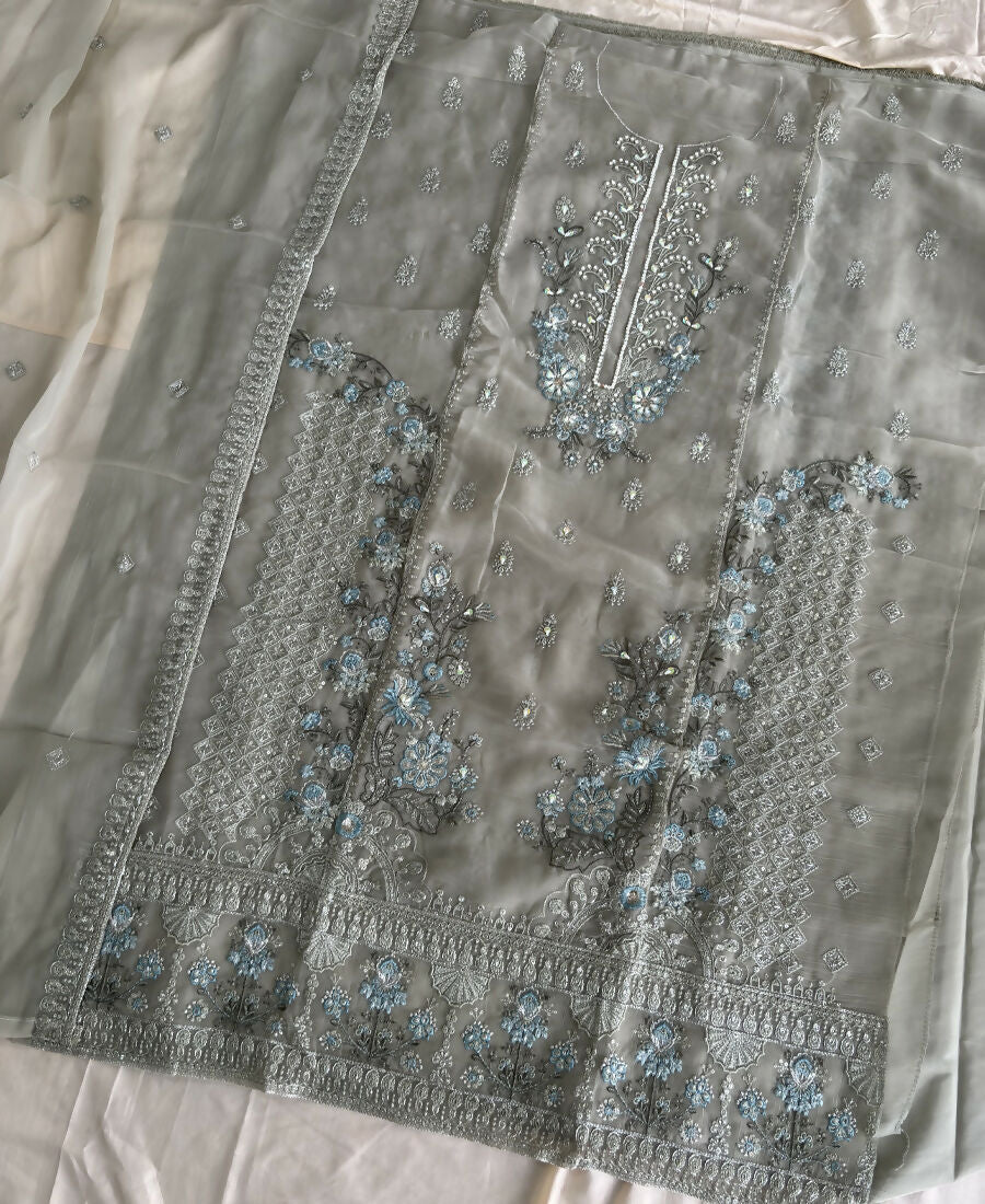 KC Heavy Chiffon Silk Green Hand Embroidered Straight Suit For Women Wedding | Grocsy