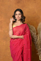 Very Much Indian Pure Mul Cotton Handloom Saree - Red | Grocsy