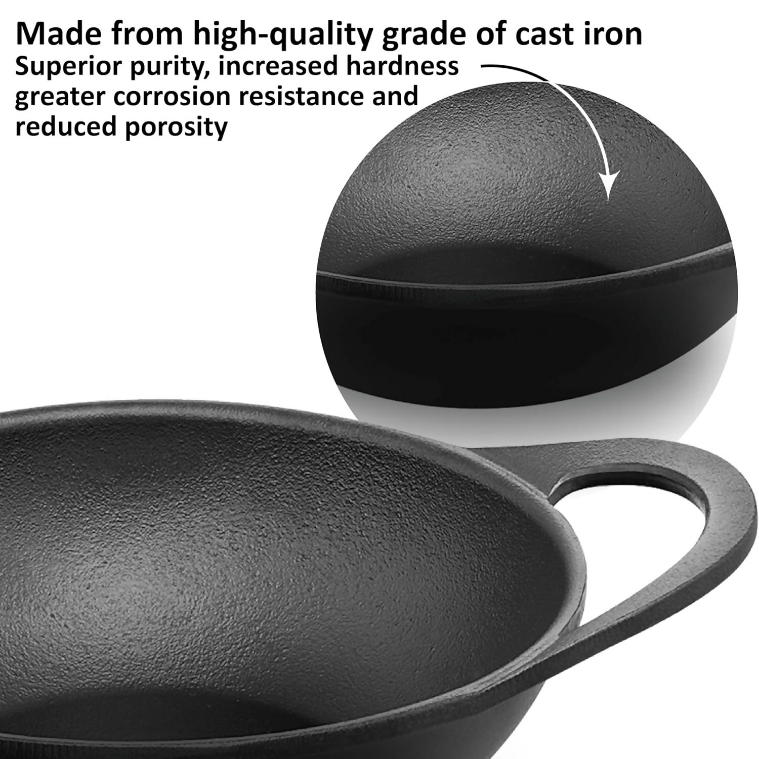 Hawkins Futura Cast Iron Nonstick Kadai with Glass Lid - Black (CIK15G) | Grocsy