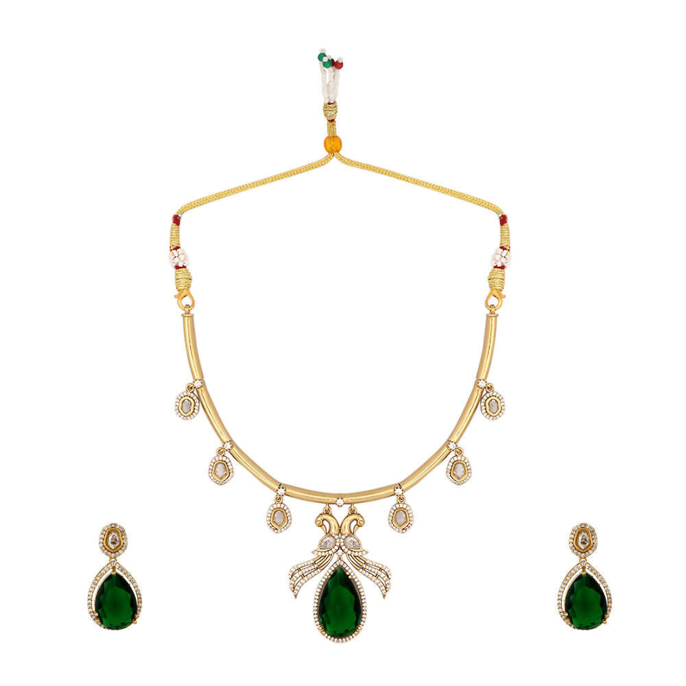 Nuyug 18K Gold Plated Pear Drop Emerald Edge Necklace Set | Grocsy