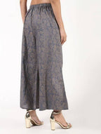 Aniyah Rayon Gold Print Flared Grey Palazzo (AN-155K) | Grocsy