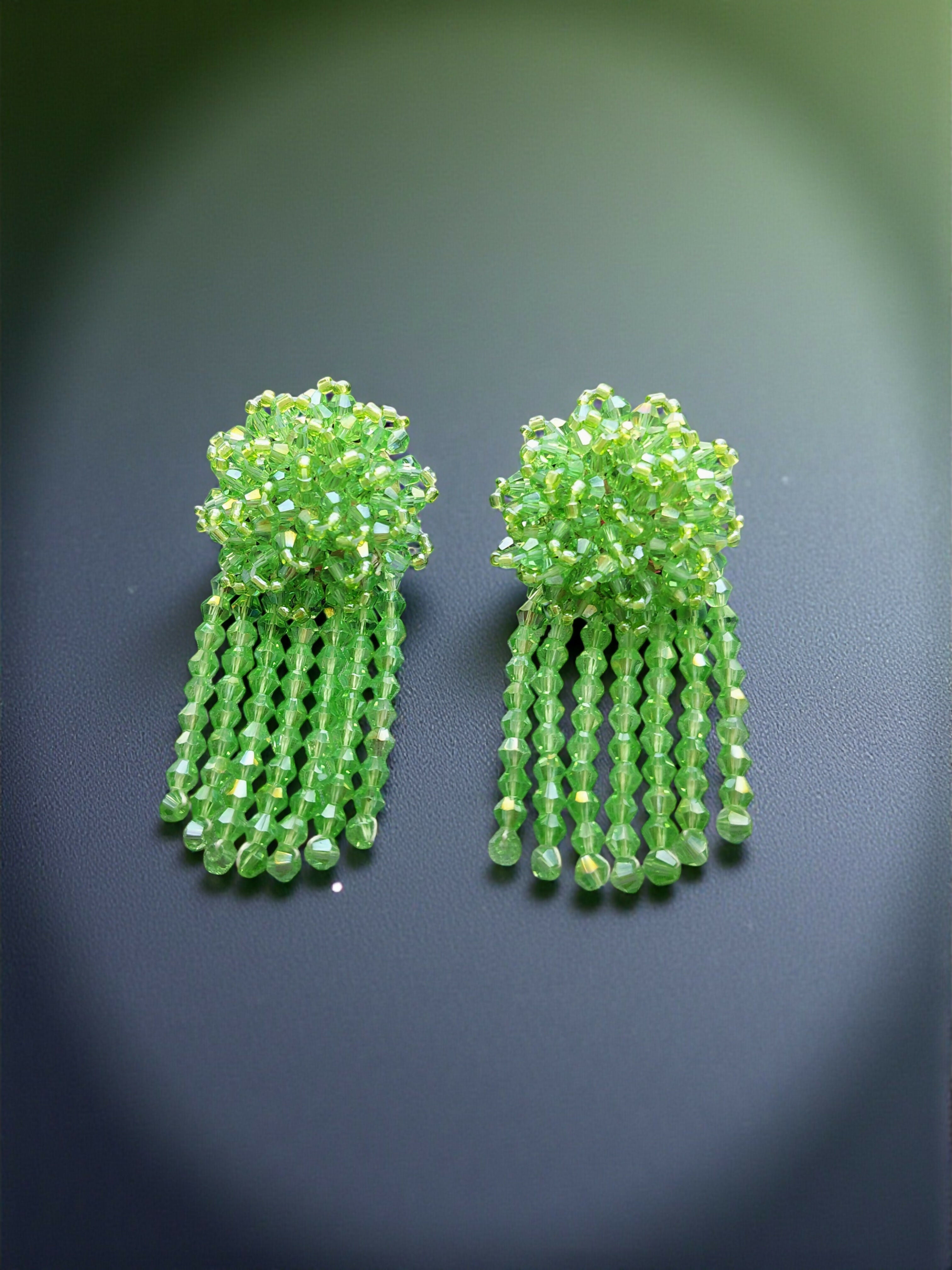 Inhanns Handmade Crystal Water Fall Earrings - Short - Pista Green Small | Grocsy