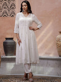 Sangria Floral Embroidered Thread Work Kurta with Trouser | Grocsy