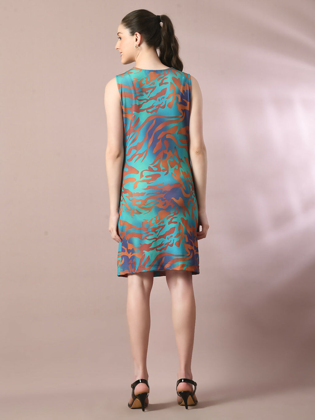 Myshka Women's Multi Printed Cowl Neck Bodycon Party Dress | Grocsy