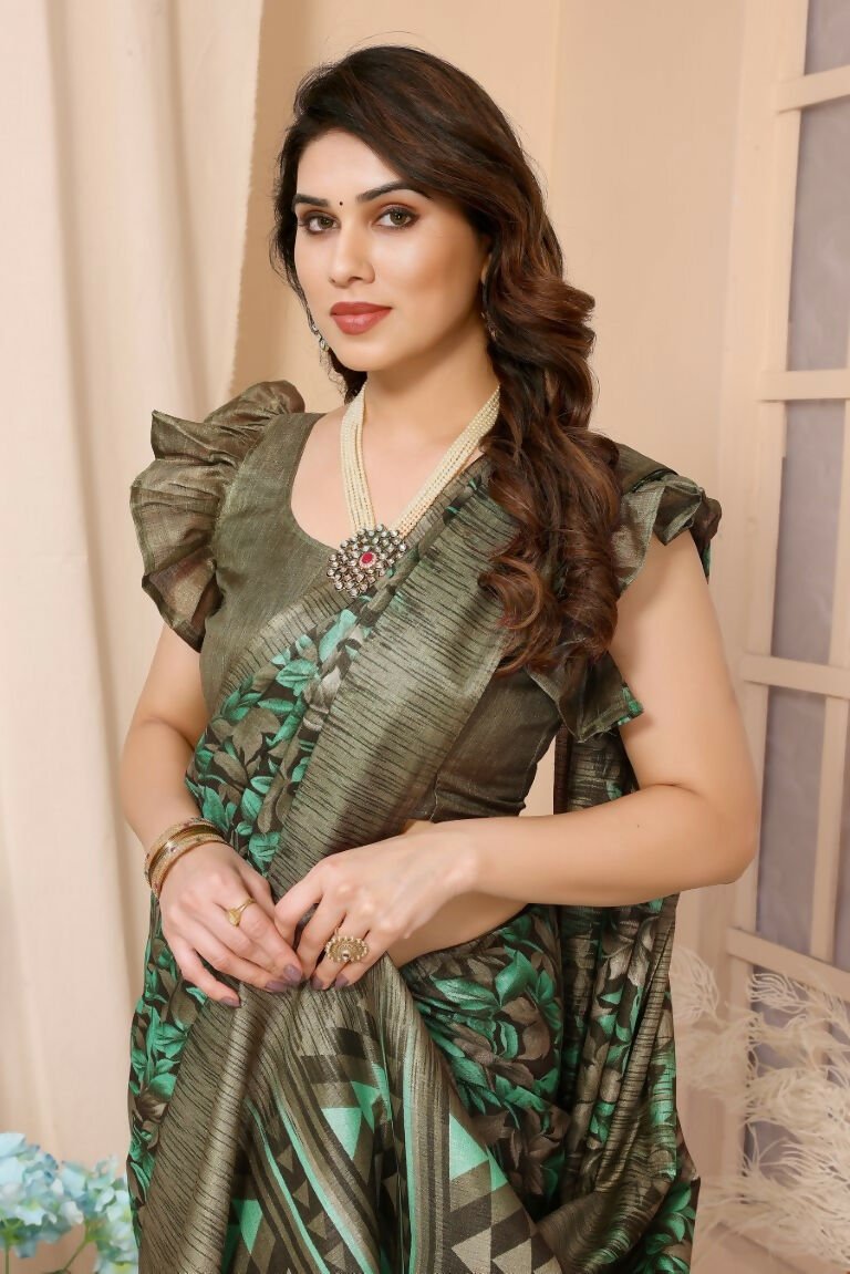 Aafreen Partywear Designer Green Khadi Fancy Saree | Grocsy