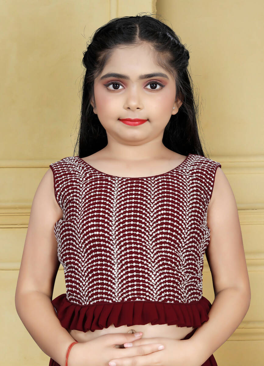 Wedding Designer Maroon Georgette Kidswear Lehenga - Aaradhna | Grocsy