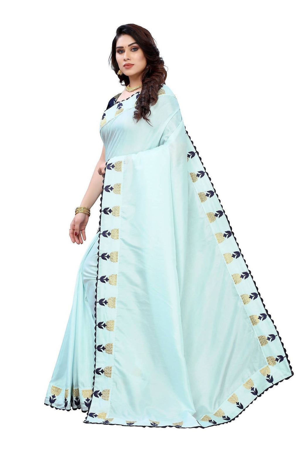 Vamika Sky Blue Dola Silk Embroidery Saree (GITIKA SKY BLUE) | Grocsy
