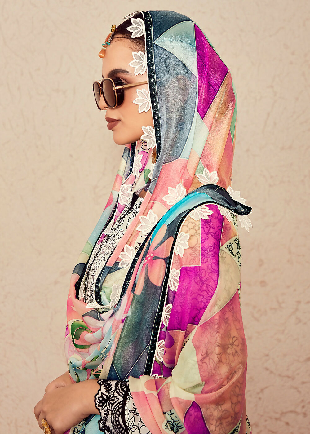Muslin Cotton Digital Print & Embroidered Off White Salwar Suit - Emponline | Grocsy