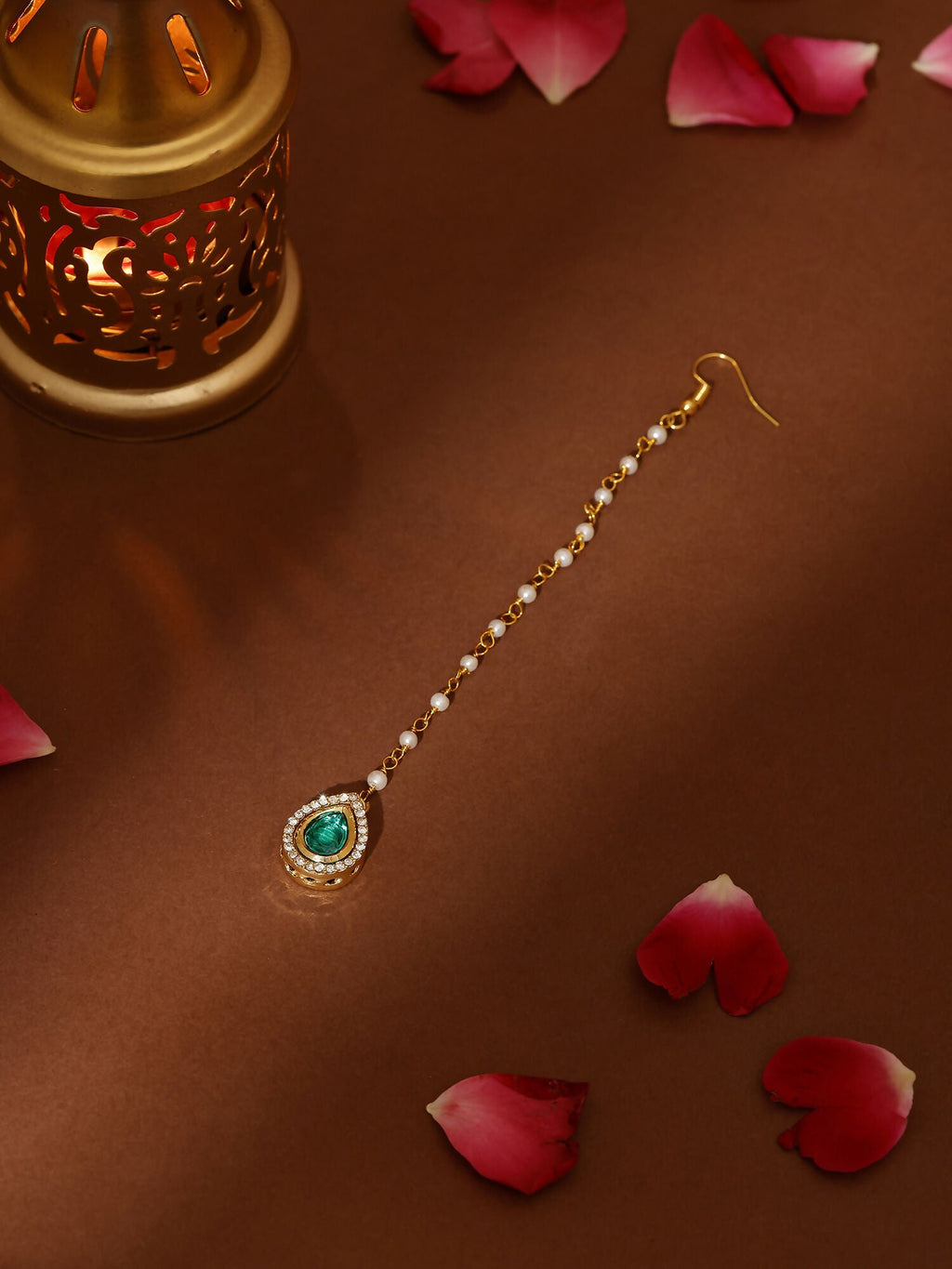 Ruby Raang Green Tear Drop Green Kundan Maang Tikka | Grocsy