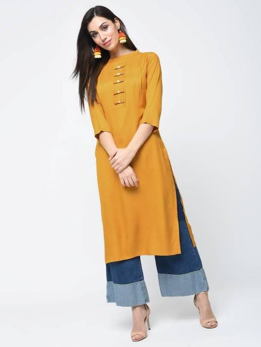 Aniyah Rayon Solid Straight Mustard Color Kurta (AN-110K) | Grocsy