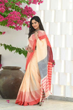 Beatitude Cream Temple Border Cotton Saree | Grocsy