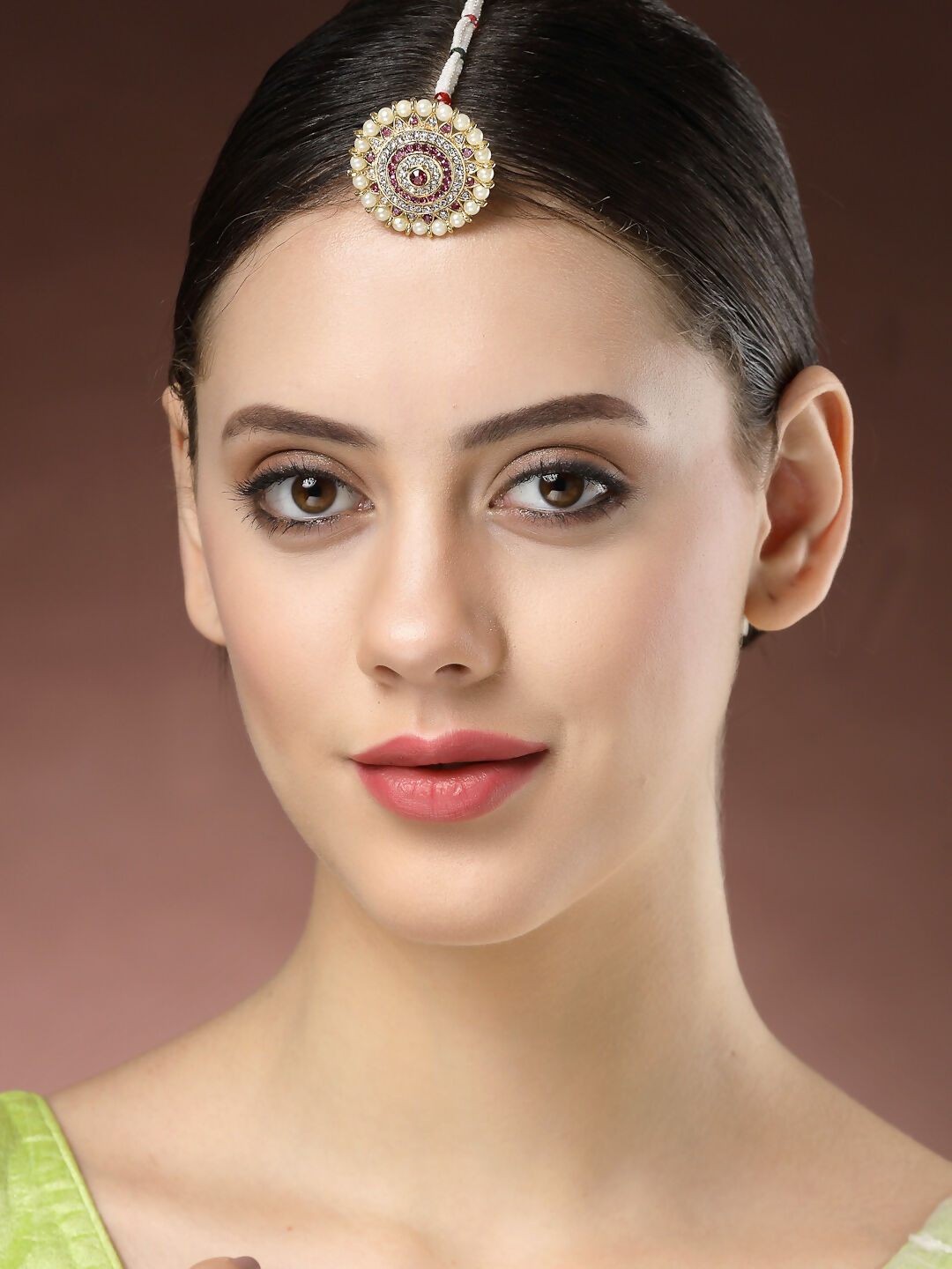 NVR Women's Gold-Polished CZ Stone-Studded Borla Maang Tikka | Grocsy
