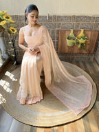 Peach Georgette Sequence Embroidery Cut Work Saree - Saadia | Grocsy