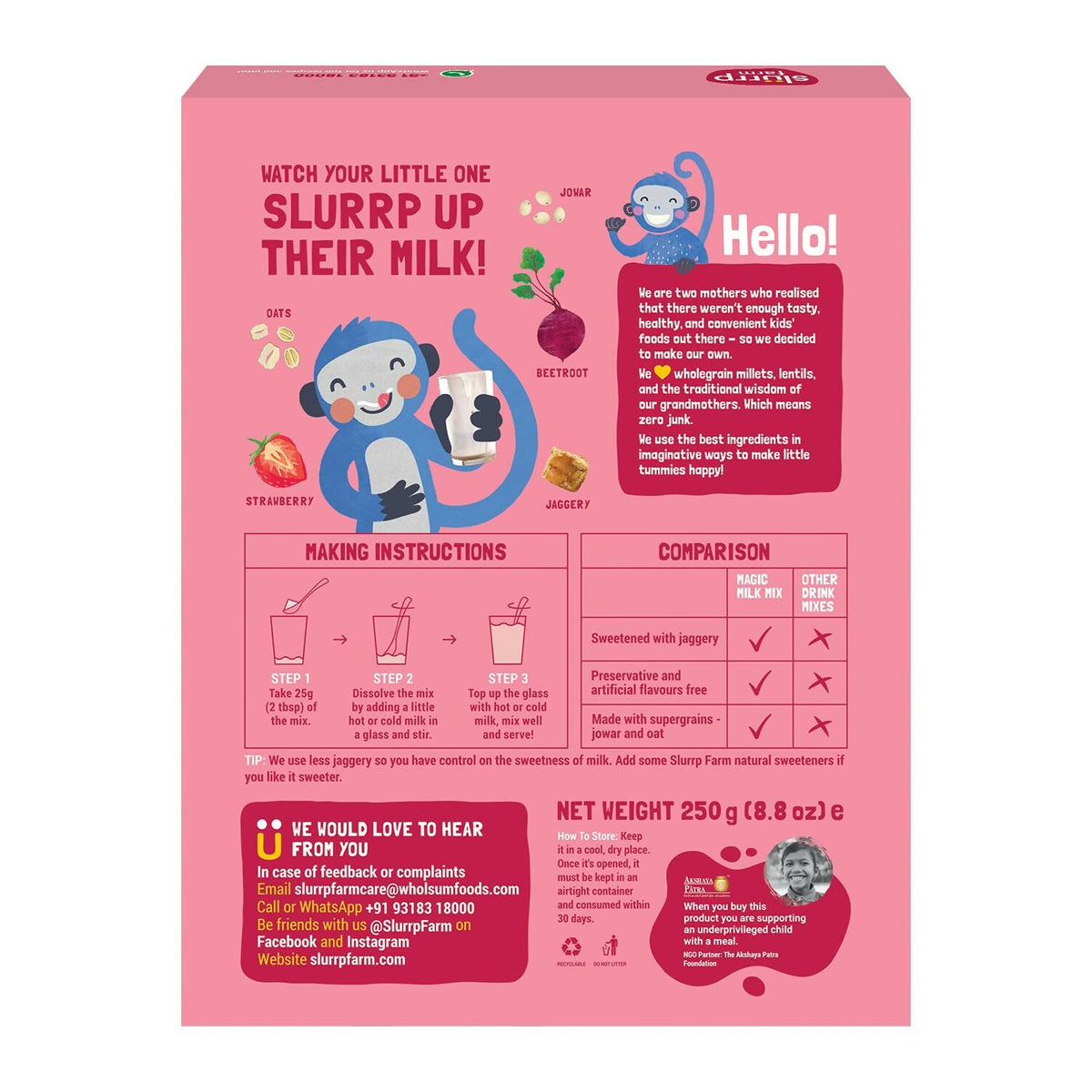 Slurrp Farm Berry Blast Milk Mix Sweetened with Jaggery Powder | Grocsy