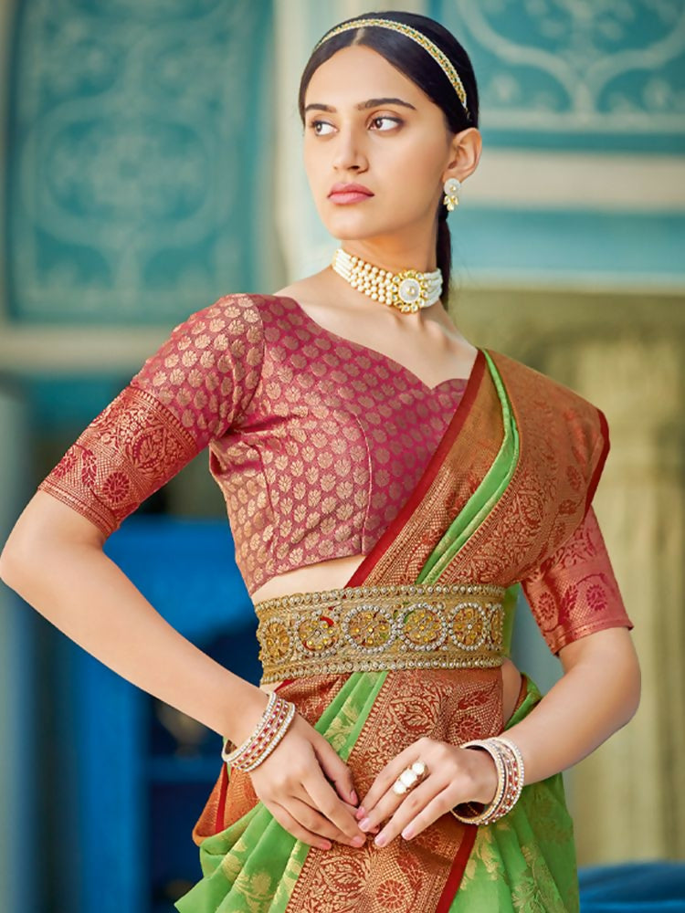 Shree Shyam Fashion Linen Cotton Light Green Saree | Grocsy
