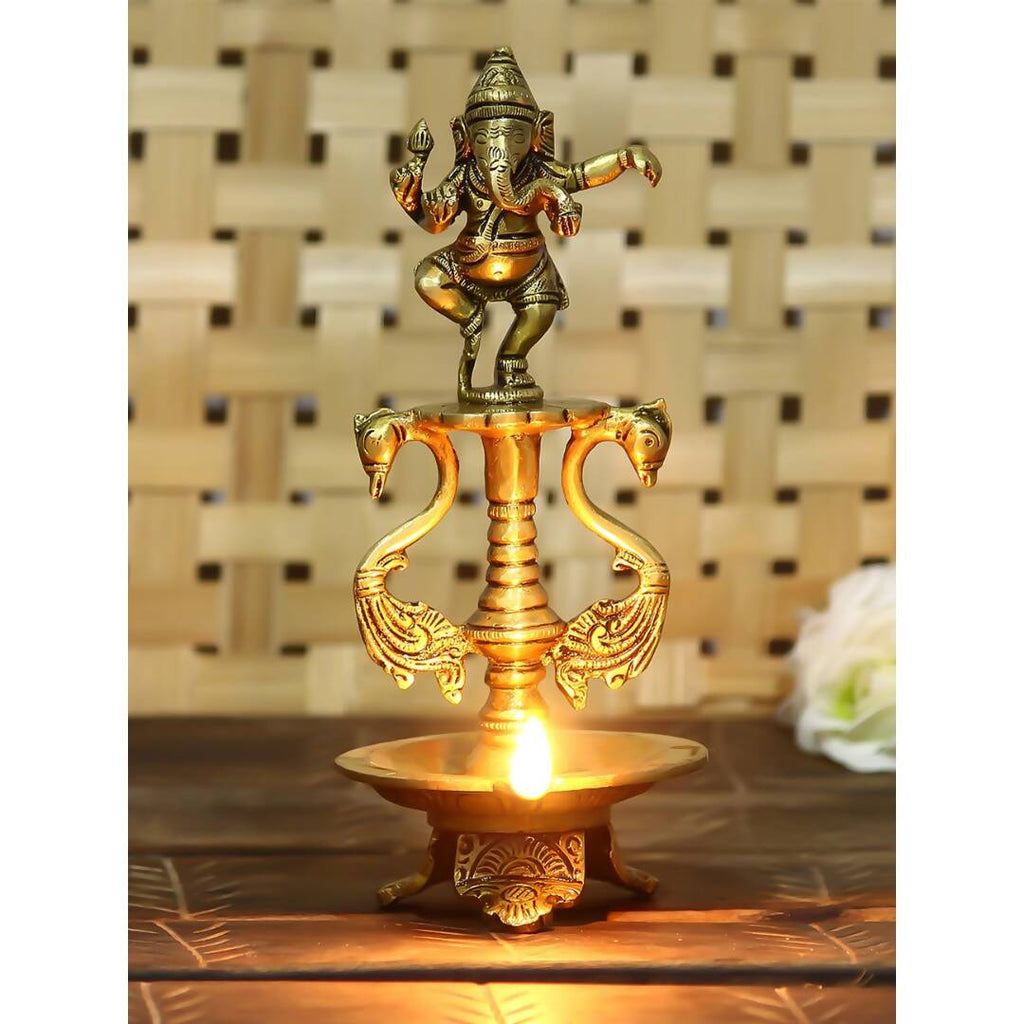 eCraftIndia Antique Gold-Toned Lord Ganesha Decorative Diya Showpiece | Grocsy
