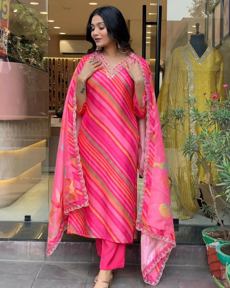 Partywear Designer Pure Russian Silk Pink Stitched Suit With Dupatta - Tanisha | Grocsy