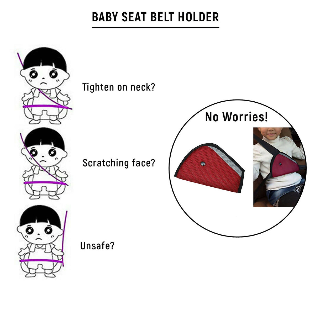 Safe-O-Kid Car Safety Essential, Seat Belt Holder/Shortener For Toddlers- Red | Grocsy