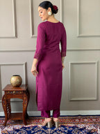 Partywear Designer Rayon Slub Wine Stitched Suit With Dupatta - Tanisha | Grocsy