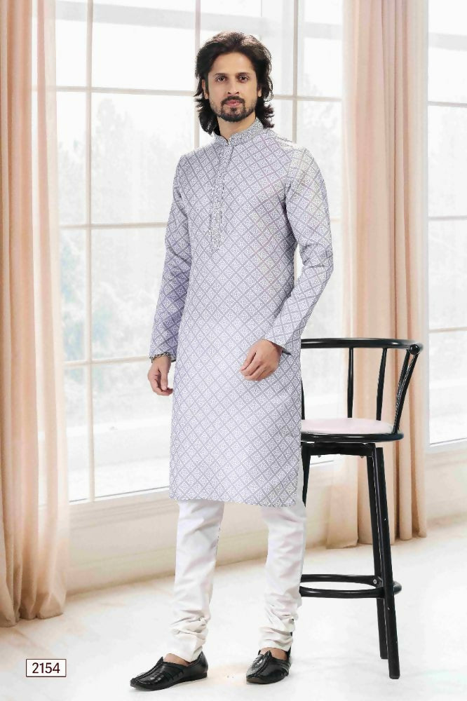 Raivat Ethnic Cotton Thread Work Kurta Pajama In Grey Colour | Grocsy