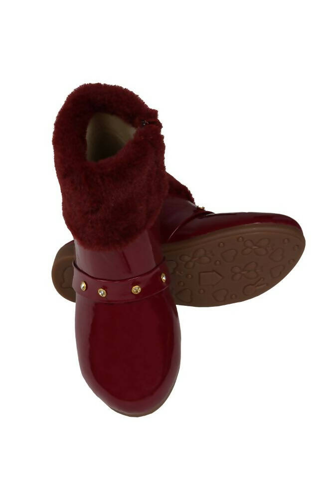 Tiny Bugs Girls Anckle Lenght Boots -Maroon | Grocsy