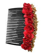 Red & Gold Flower Hair Comb | Grocsy