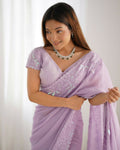Vamsee Onam Lavender Crushed Fandy Tissue Silk Saree | Grocsy