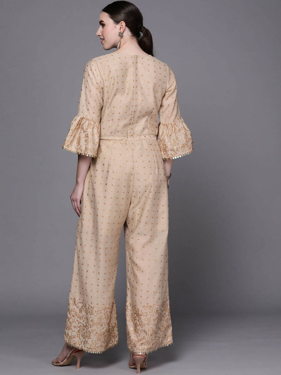 Ahalyaa Off White & Pink Printed Basic Jumpsuit | Grocsy