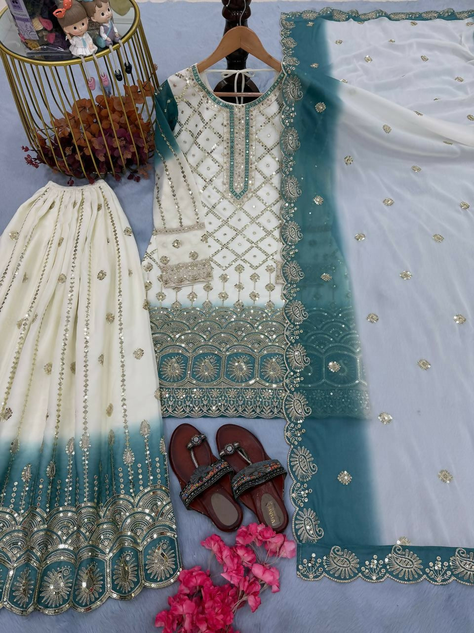 Teeya Creation Multi Color Star Georgette Heavy Embroidery Work Functional Wear Salwar Suit | Grocsy