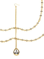 Gold-Polished White Faux Kundan-Studded Faux Pearl Beaded Handcrafted Matha Patti - Ruby Raang | Grocsy