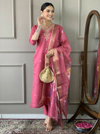 Light Pink Viscose chanderi Stitched Suit With Dupatta - Tanisha | Grocsy