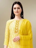 Jyoti Fashion Women's Yellow Rayon Embroidery & Sequence work Kurta with Trouser & Dupatta | Grocsy