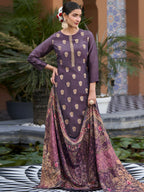 Jyoti Fashion Women's Purple Pure Silk Elegant Jacquard Woven Kurta with Trouser & Dupatta | Grocsy
