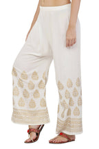 PAVONINE White Color Golden Printed Rayon Fabric Sharara For Women | Grocsy