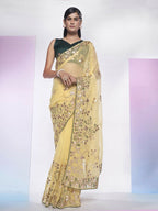 Cream Simmar Heavy Gotta Embroidery Work Saree with Unstitched Blouse - Vandini | Grocsy