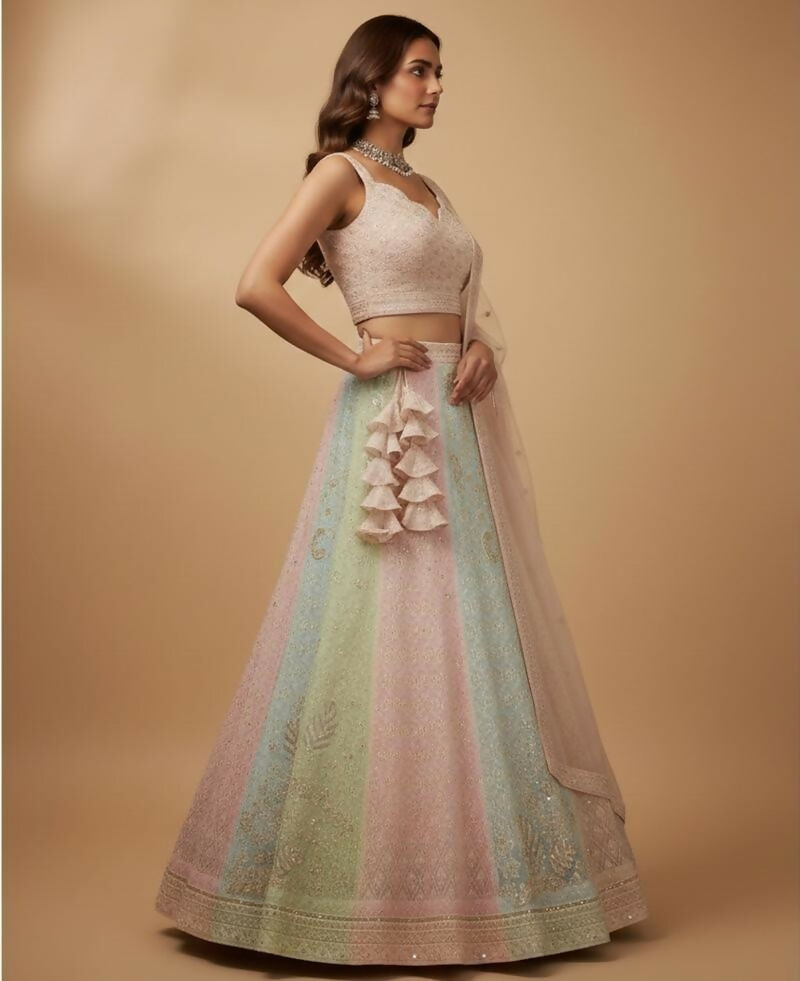 Lehenga Mart Rainbow Faux Georgette Designer Bollywood Style Wedding Wear Lehenga Choli | Grocsy