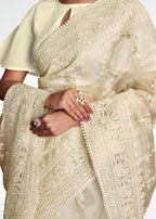 Vamsee White Organza Saree | Grocsy