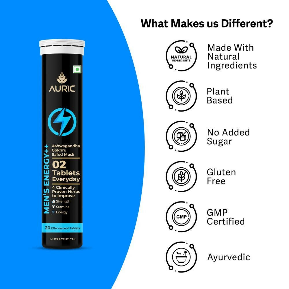 Auric Men's Energy++ Effervescent Tablets | Grocsy